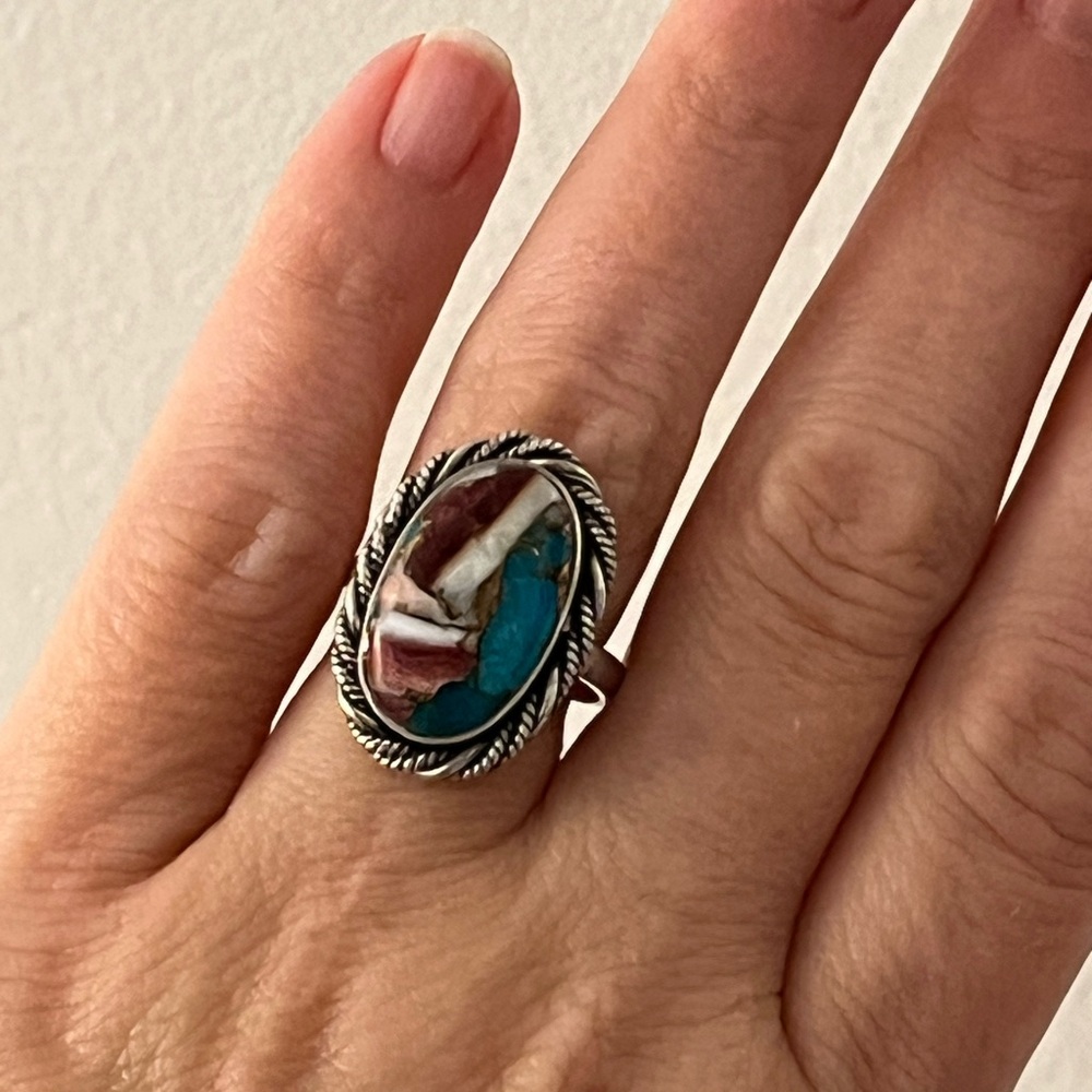 925 Solid Sterling Silver Multi Spiny Turquoise G… - image 6